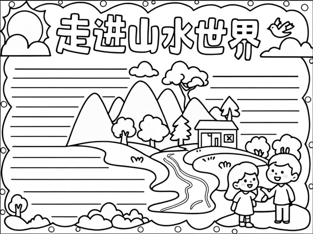 家乡山水画简笔手抄报